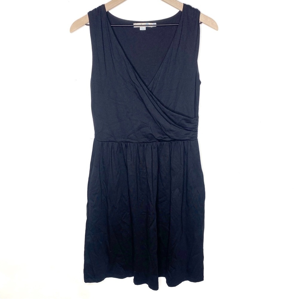Boden Effie Black Wrap Dress Midi Sleeveless Surplice Jersey Pockets 6